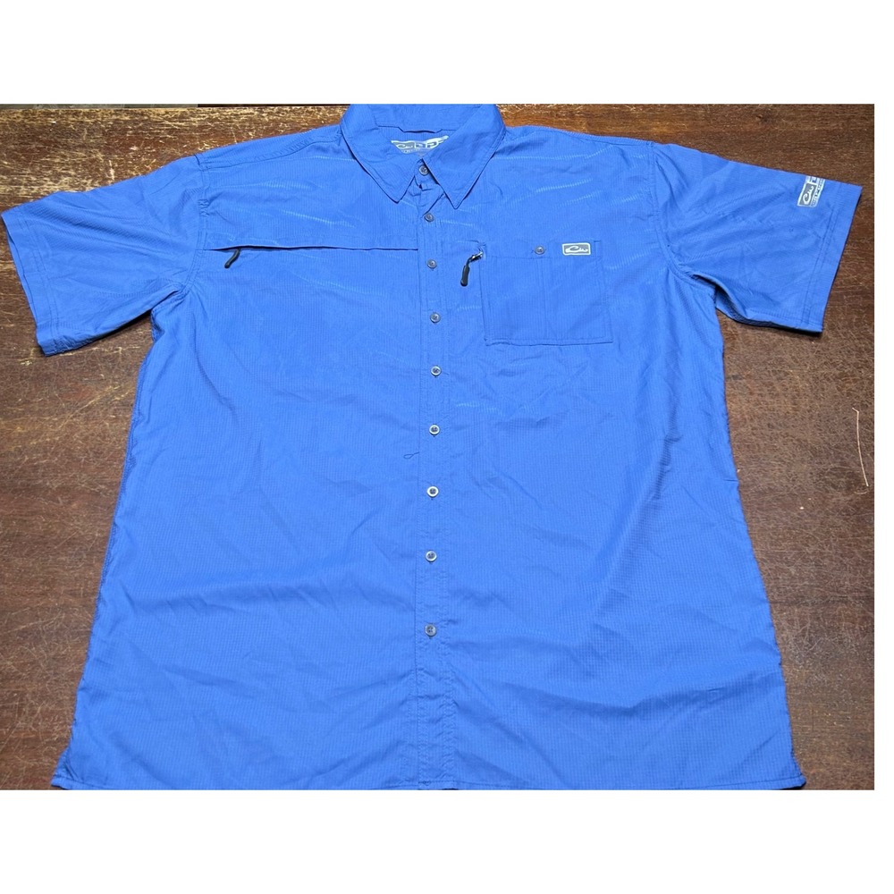 Drake Performance Fishing Mens Size XL Button Up Short Sleeve Shirt Light Blue